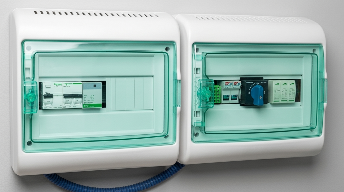 Cuadro eléctrico de protección de CA/CC para instalación solar fotovoltaica autoconsumo instalado por JSL en Mallorca, subvencionable en las ayudas de 2026