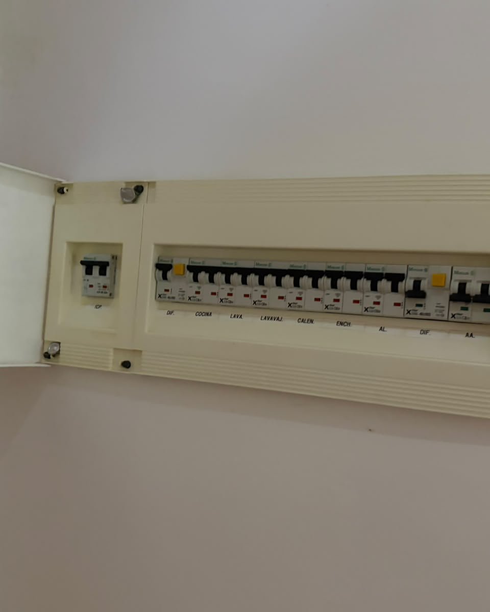 Electrical panel of a home in Mallorca, with its residual-current devices and circuit breakers