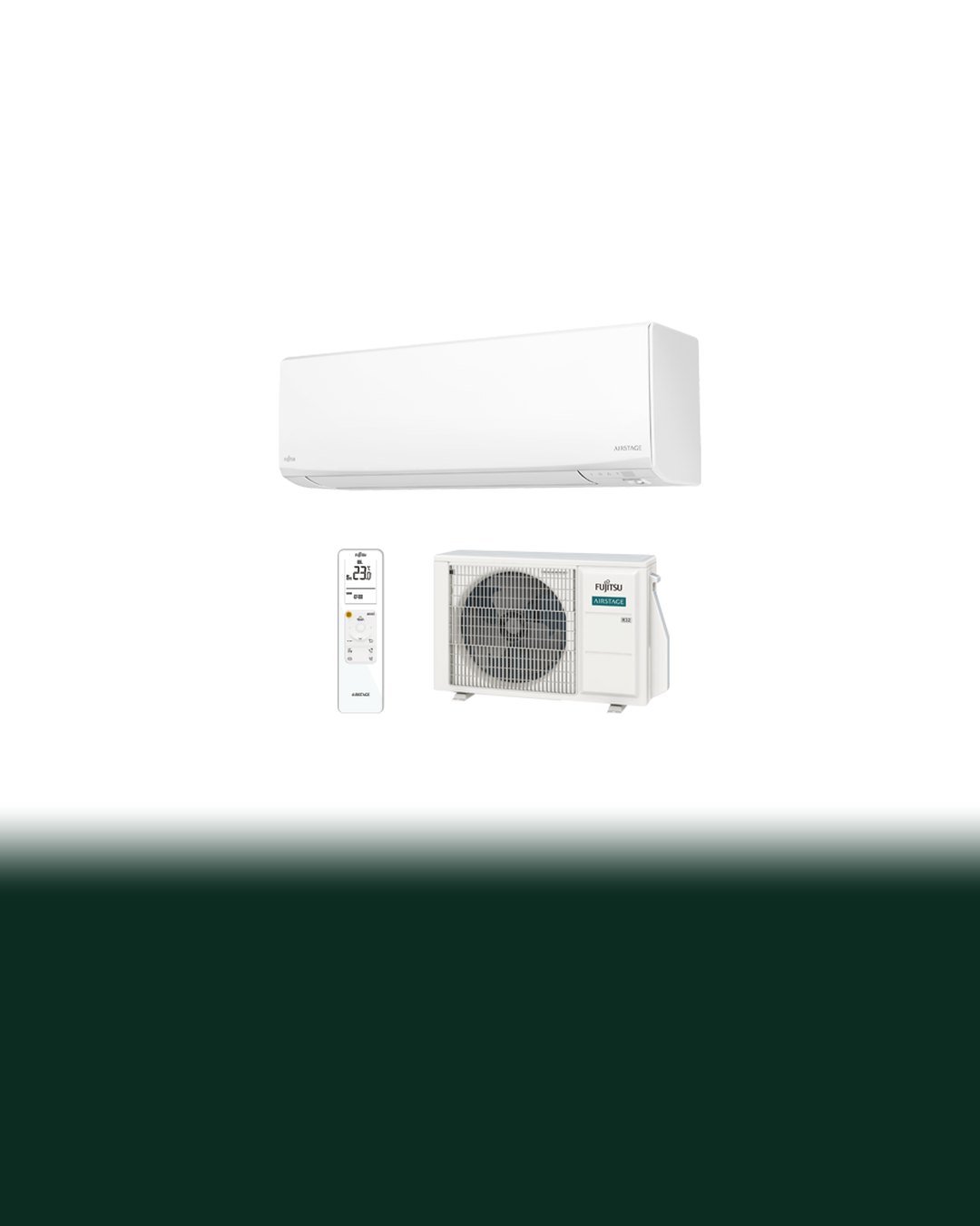 Imagen del fabricante (Fujitsu General): split de pared de la serie KJ, la del General ASEH09KJCAL, con su mando y su unidad exterior