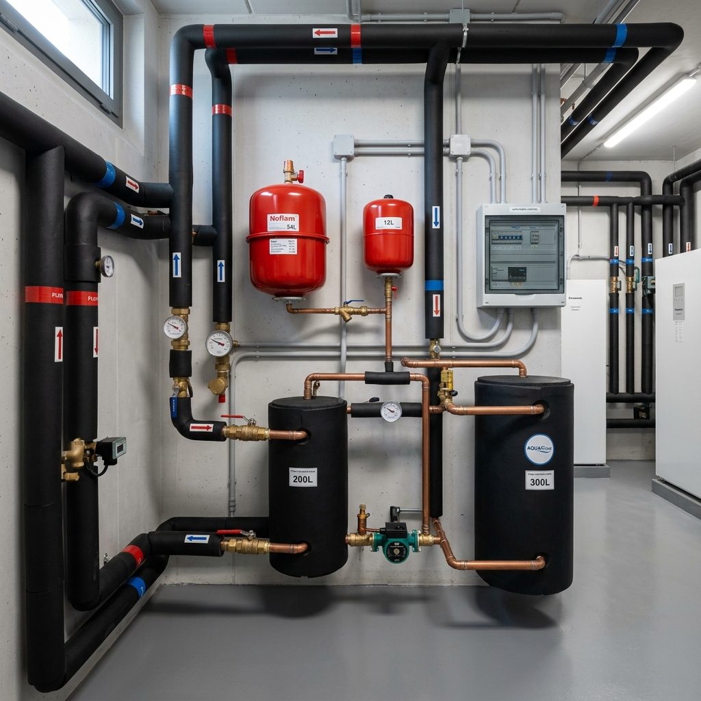 Premium RITE-compliant heat-pump mechanical room and underfloor heating in Porto Cristo, Mallorca, installed by JSL